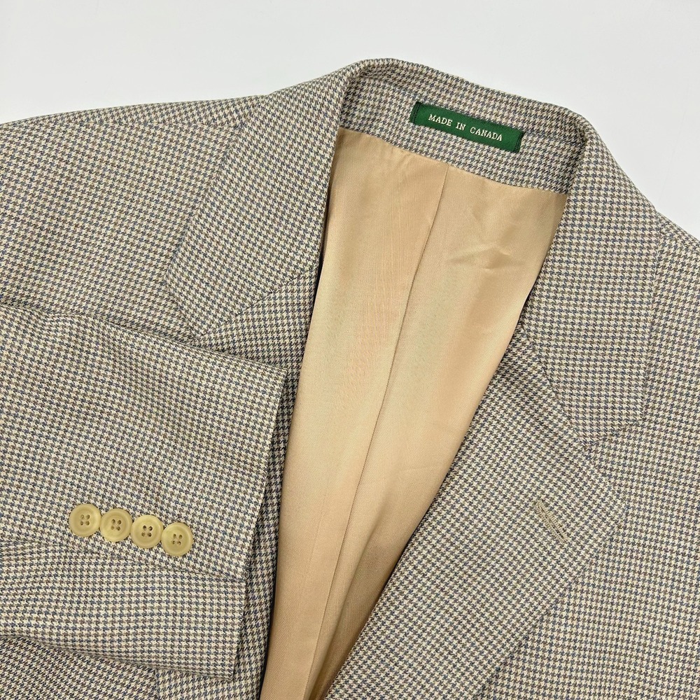 Ralph Lauren LRL Men's 44 R 100% Pure New Wool Blazer Beige/Blue Houndstooth EUC